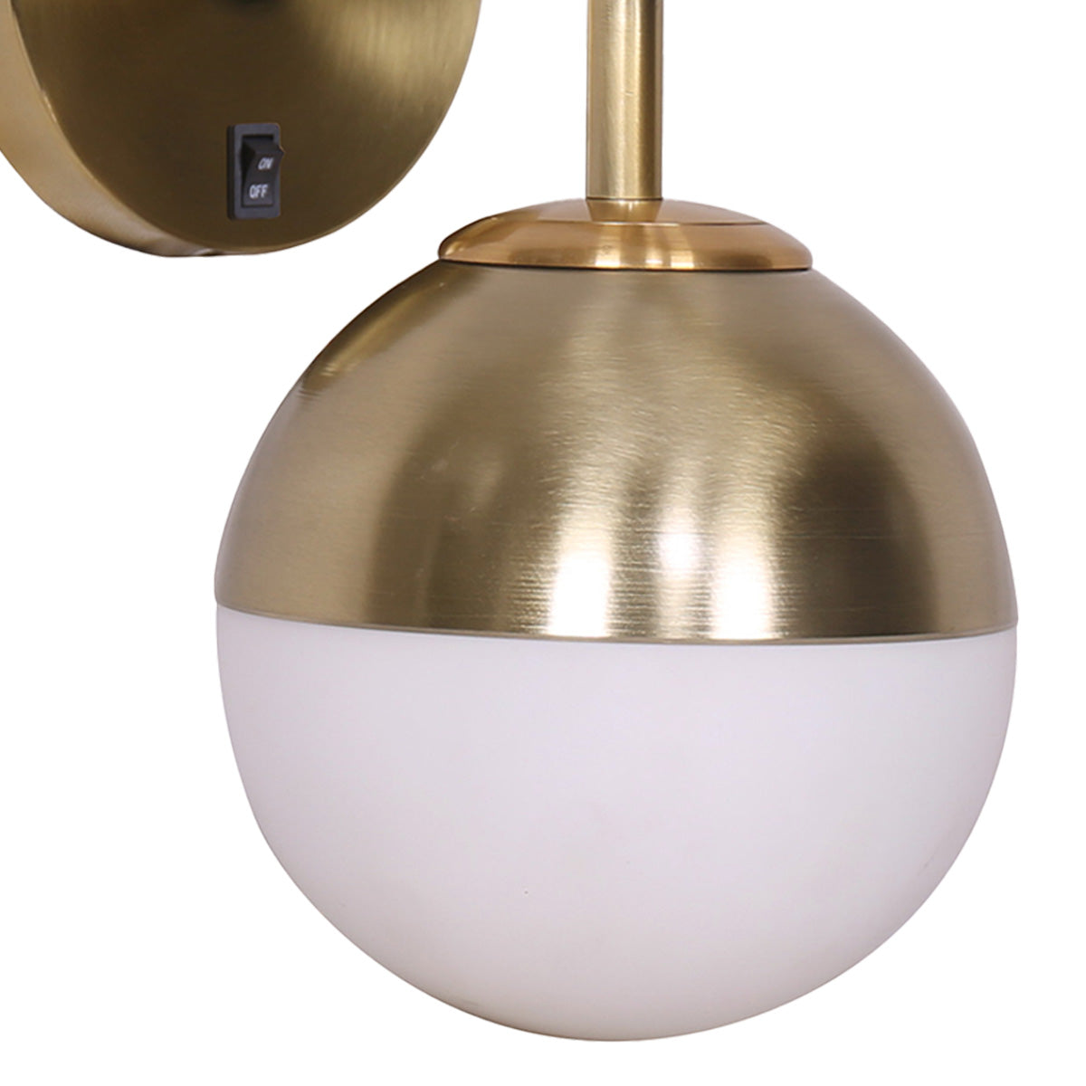 Gold Metal Base Wall Lamp, Frosted Globe Design - Sarantino