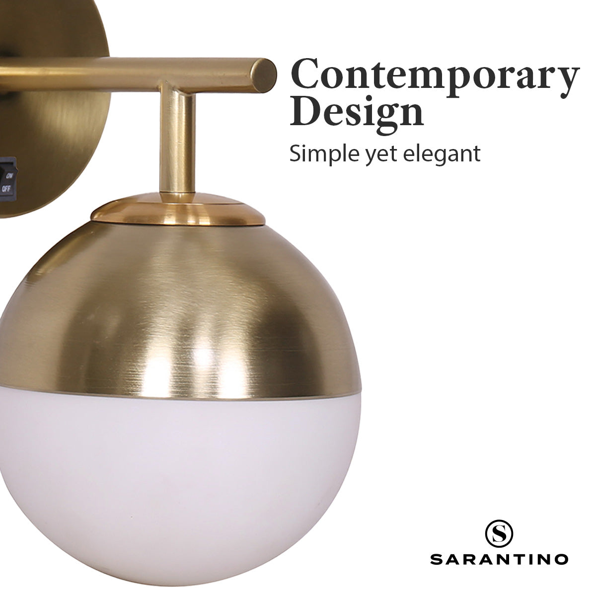 Gold Metal Base Wall Lamp, Frosted Globe Design - Sarantino