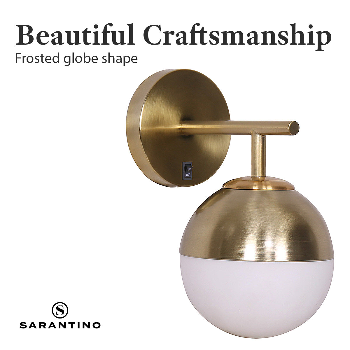 Gold Metal Base Wall Lamp, Frosted Globe Design - Sarantino