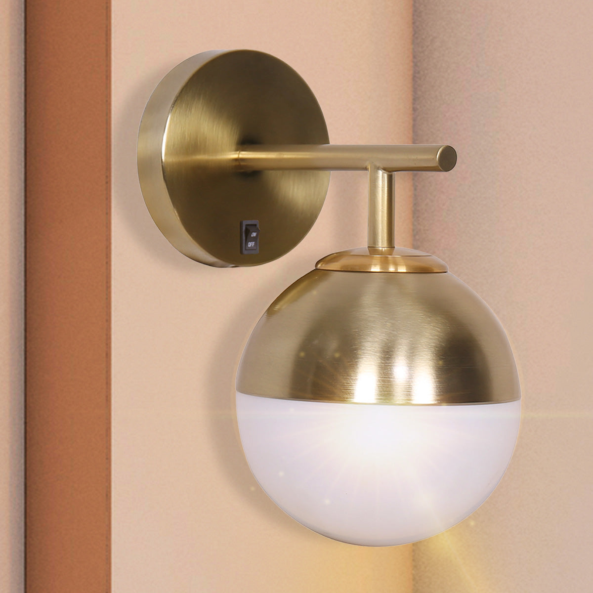 Gold Metal Base Wall Lamp, Frosted Globe Design - Sarantino