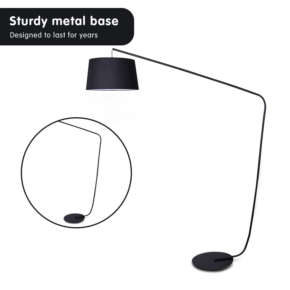 Black Metal Arc Floor Lamp with Tapered Shade, Sarantino