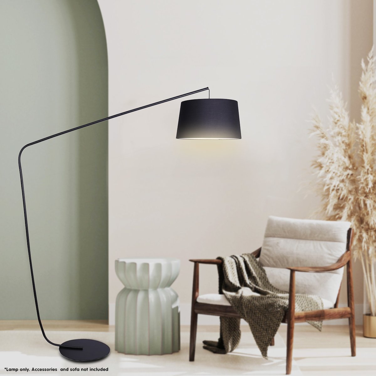 Black Metal Arc Floor Lamp with Tapered Shade, Sarantino