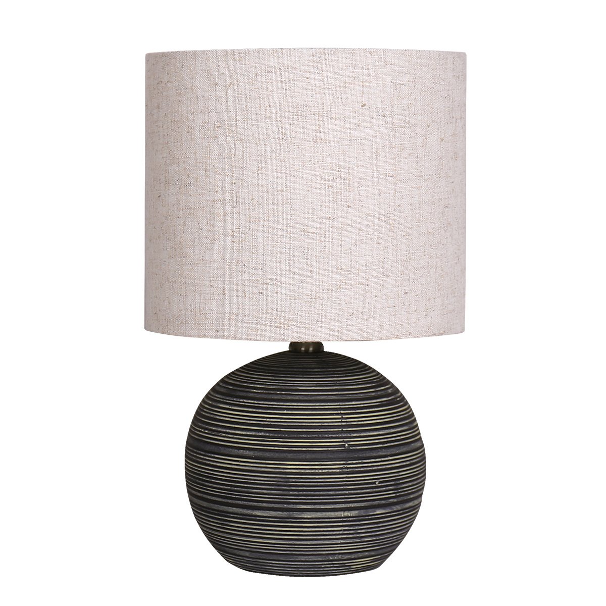 Striped Ceramic Table Lamp with Beige Shade, Antique Black