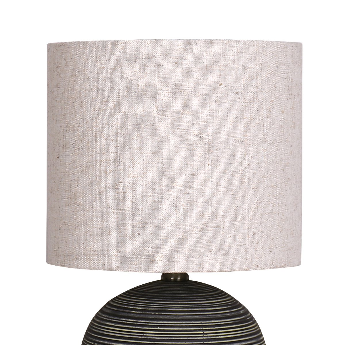 Striped Ceramic Table Lamp with Beige Shade, Antique Black