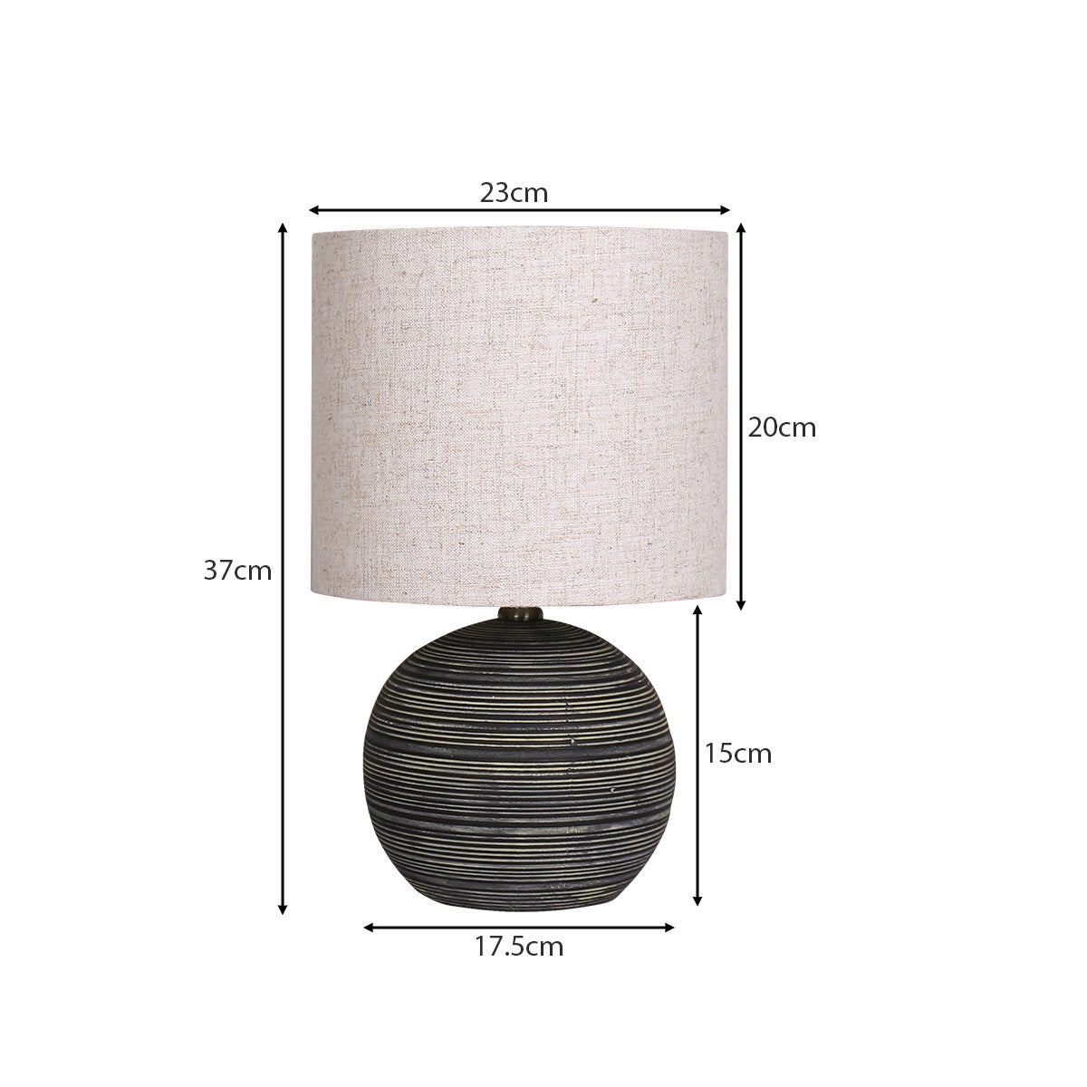 Striped Ceramic Table Lamp with Beige Shade, Antique Black