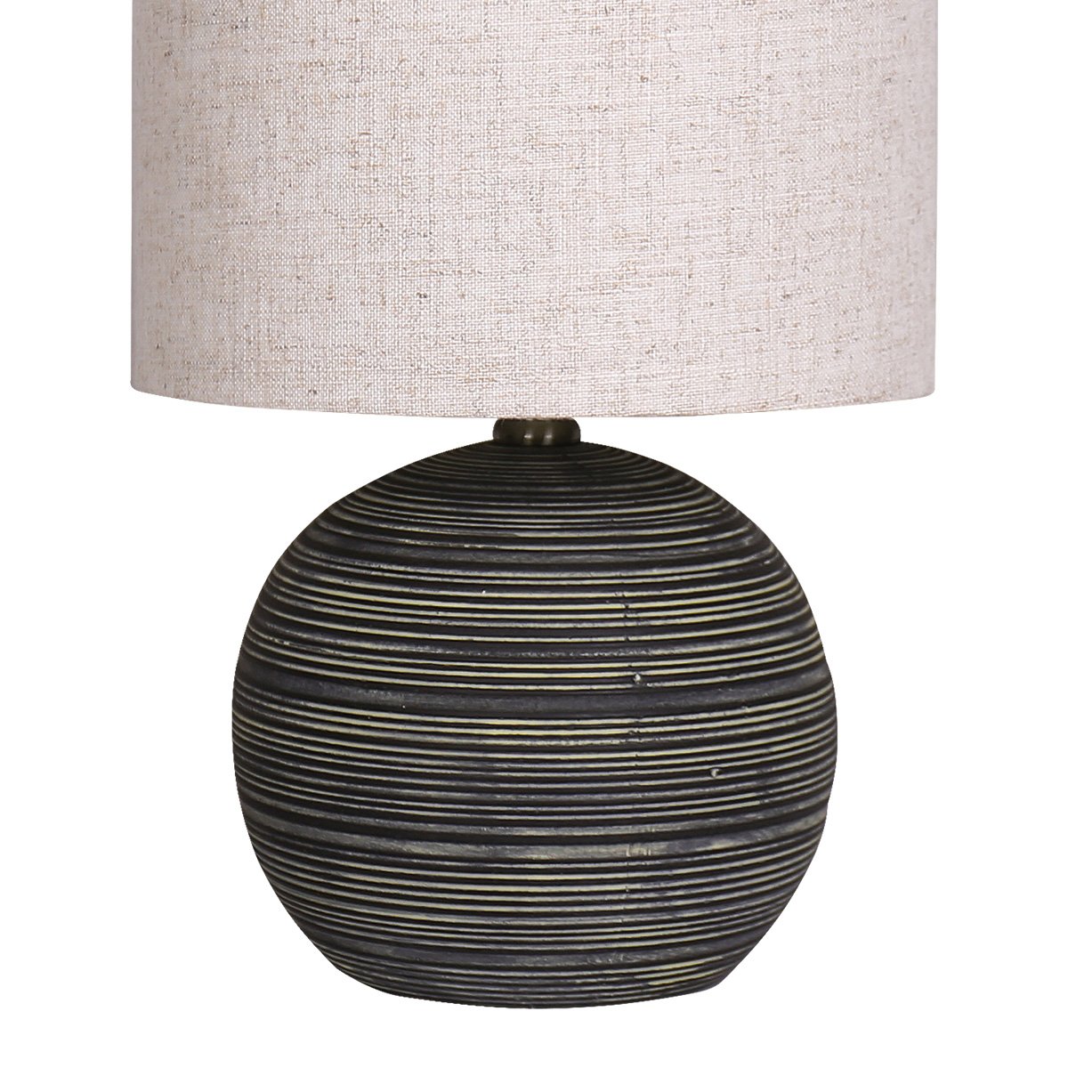 Striped Ceramic Table Lamp with Beige Shade, Antique Black