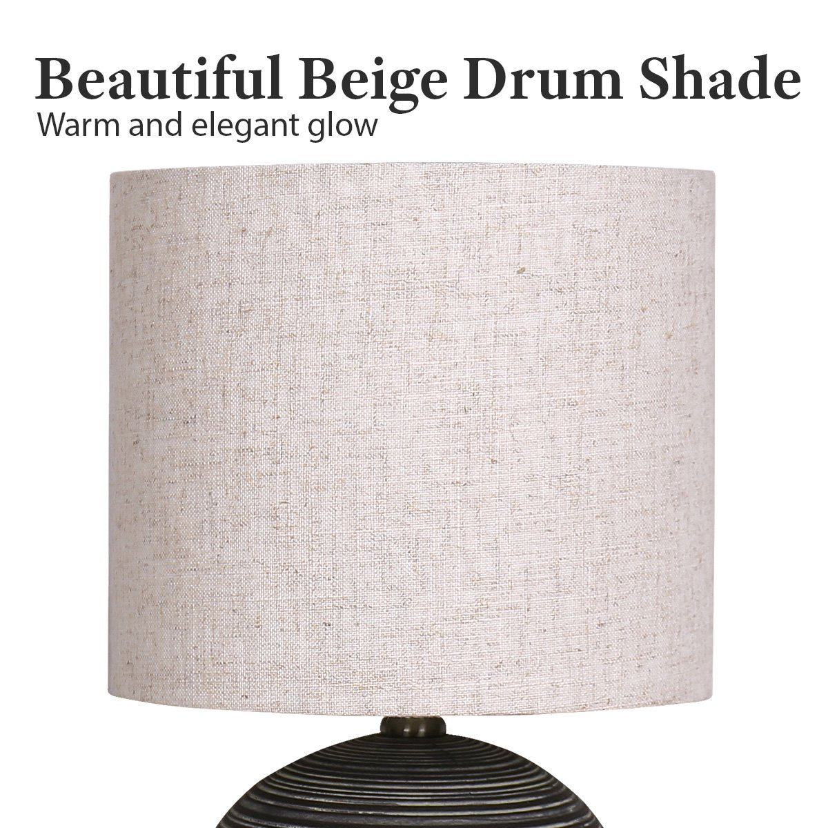 Striped Ceramic Table Lamp with Beige Shade, Antique Black