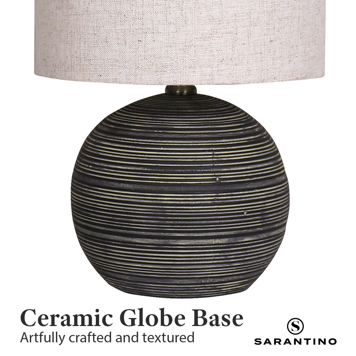 Striped Ceramic Table Lamp with Beige Shade, Antique Black