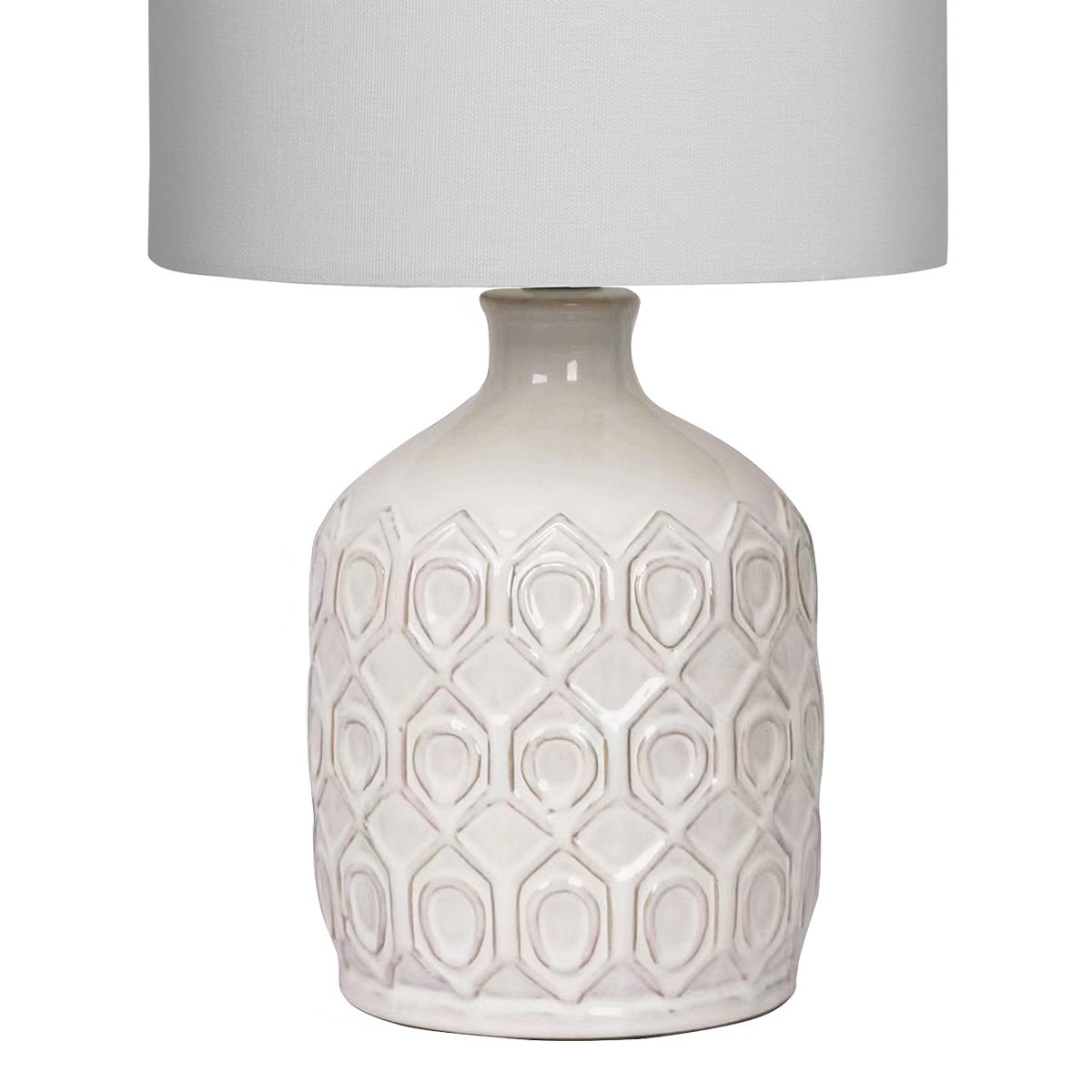 Cream Ceramic Table Lamp with Herringbone Pattern