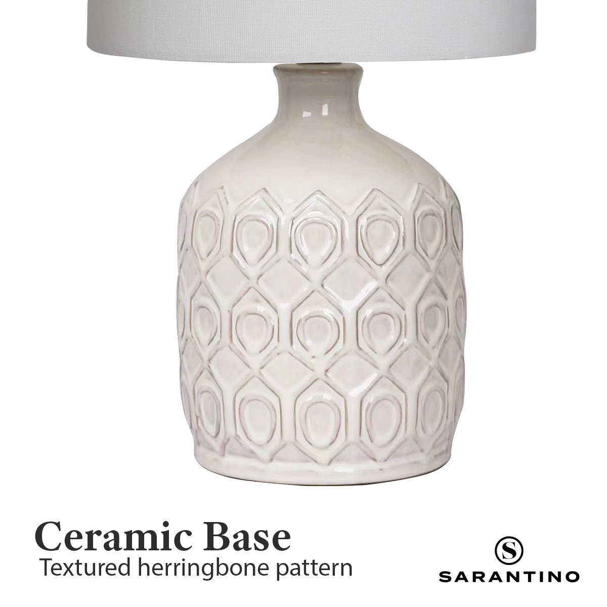 Cream Ceramic Table Lamp with Herringbone Pattern