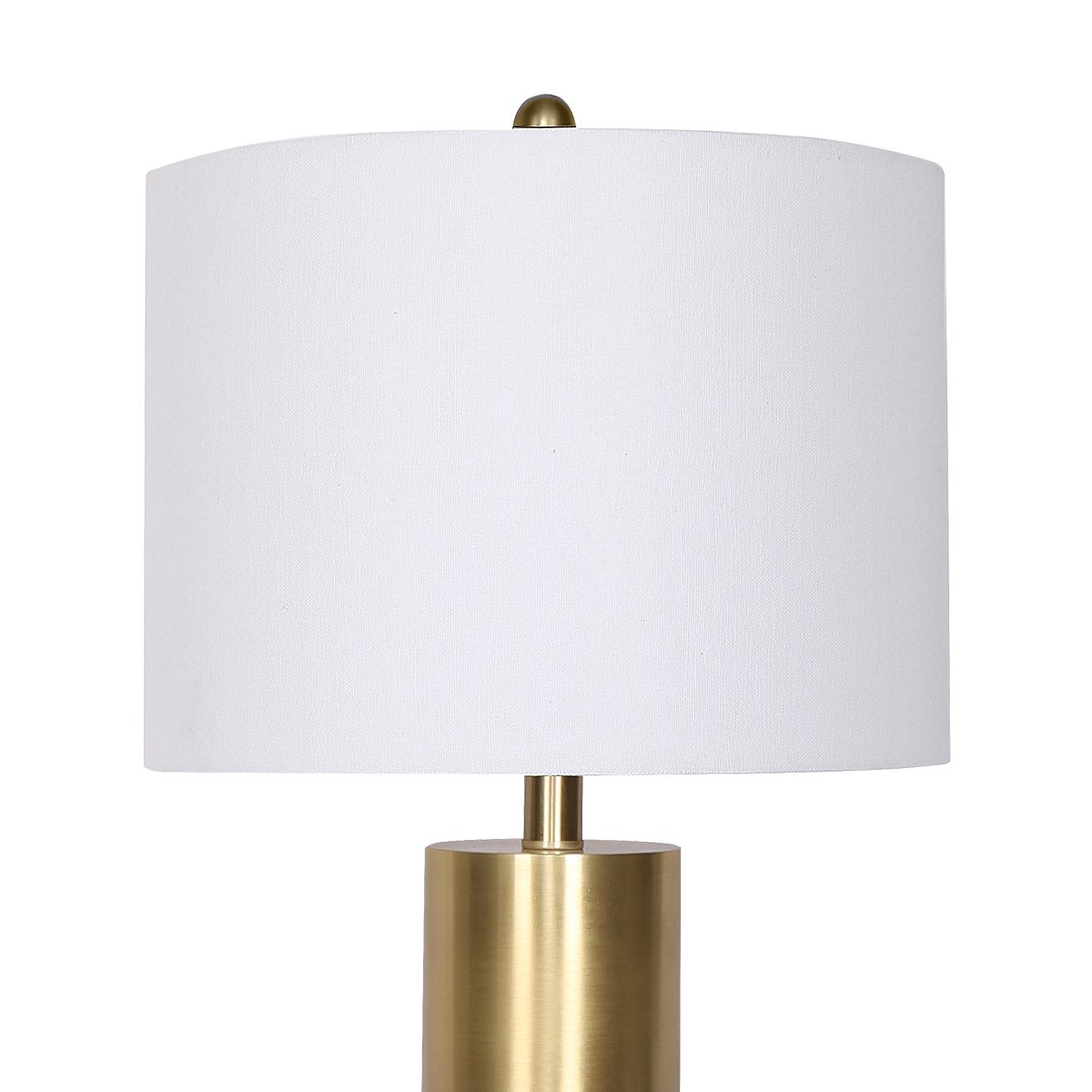 Golden Brass Metal and Marble Table Lamp with White Drum Shade