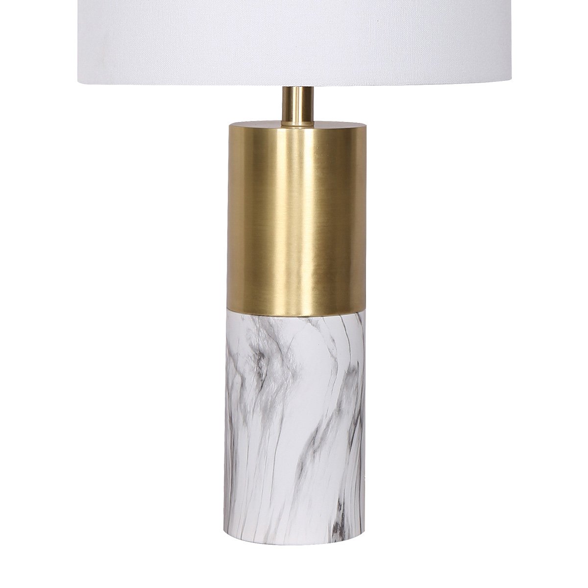 Golden Brass Metal and Marble Table Lamp with White Drum Shade