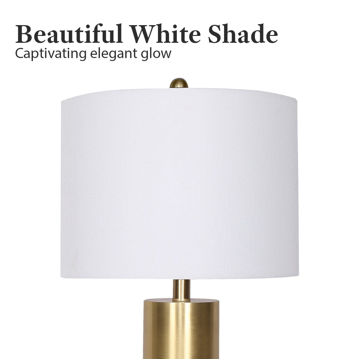 Golden Brass Metal and Marble Table Lamp with White Drum Shade