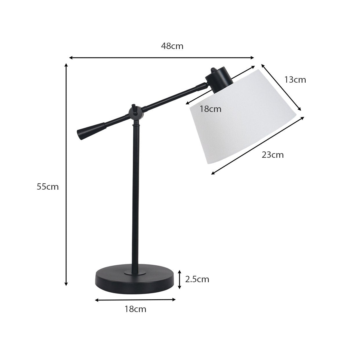 Adjustable Black Metal Table Lamp with Linen Shade