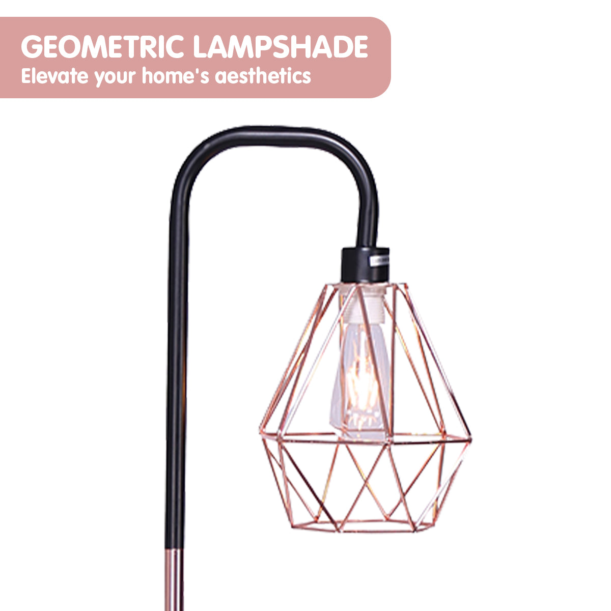 Adjustable Geometric Rose Gold Floor Lamp, Marble Base