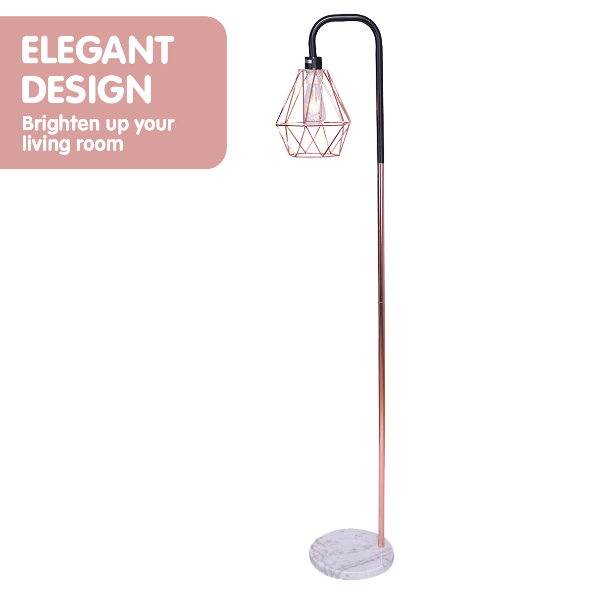 Adjustable Geometric Rose Gold Floor Lamp, Marble Base