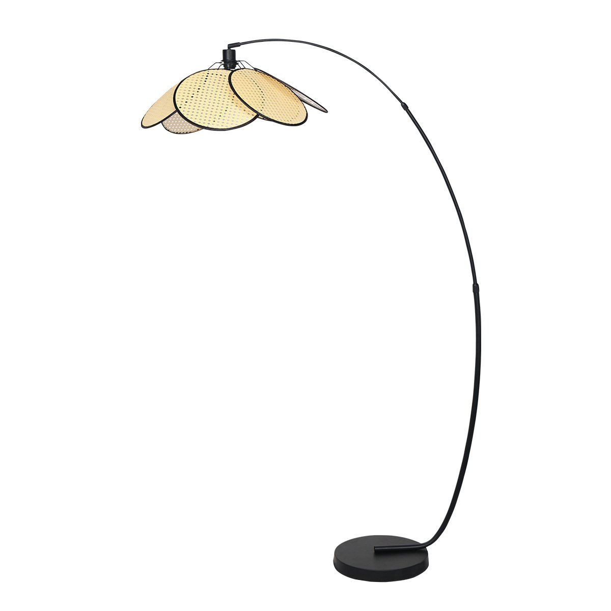 Unique Rattan Shade Arc Floor Lamp with Metal Base