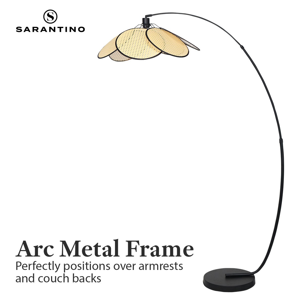 Unique Rattan Shade Arc Floor Lamp with Metal Base