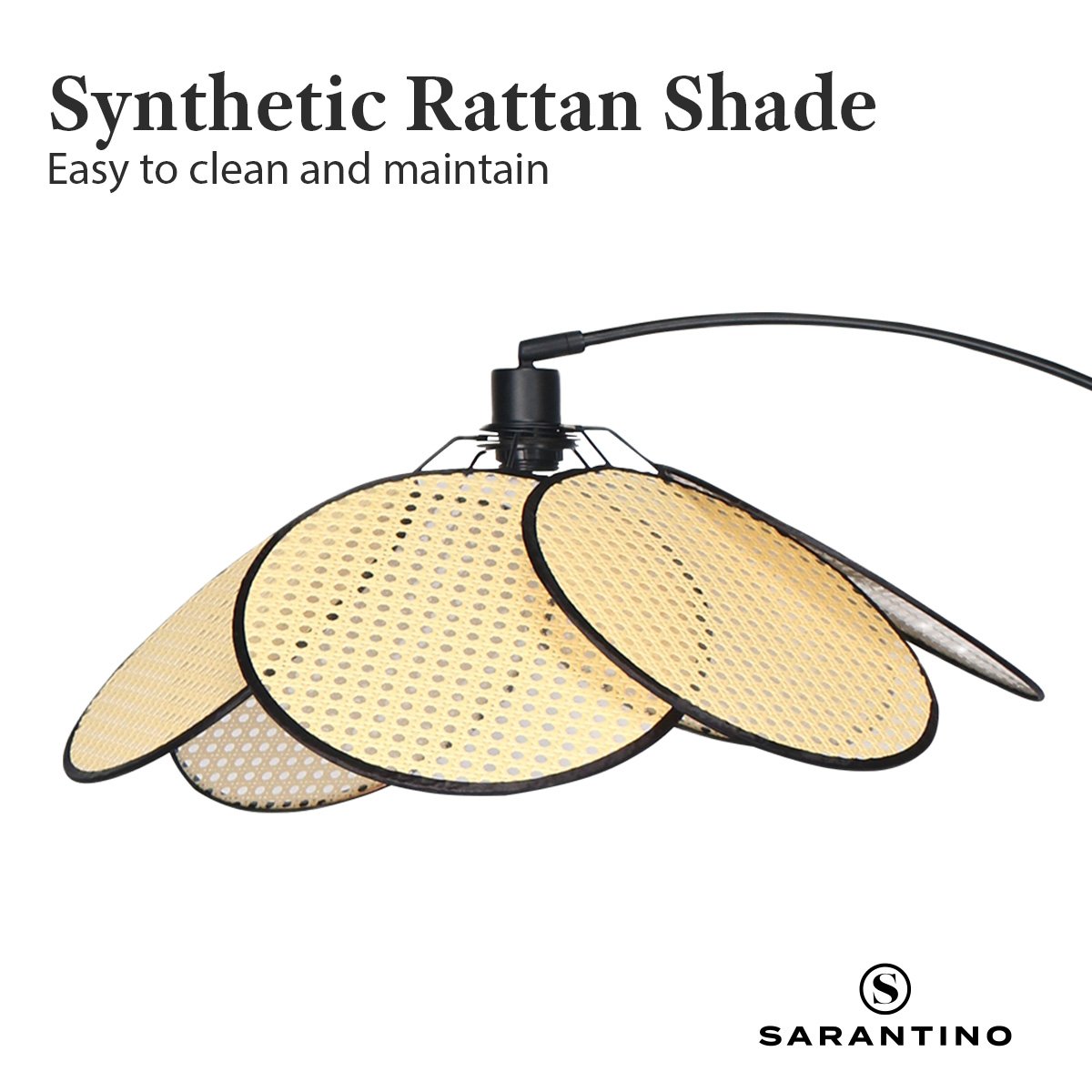 Unique Rattan Shade Arc Floor Lamp with Metal Base