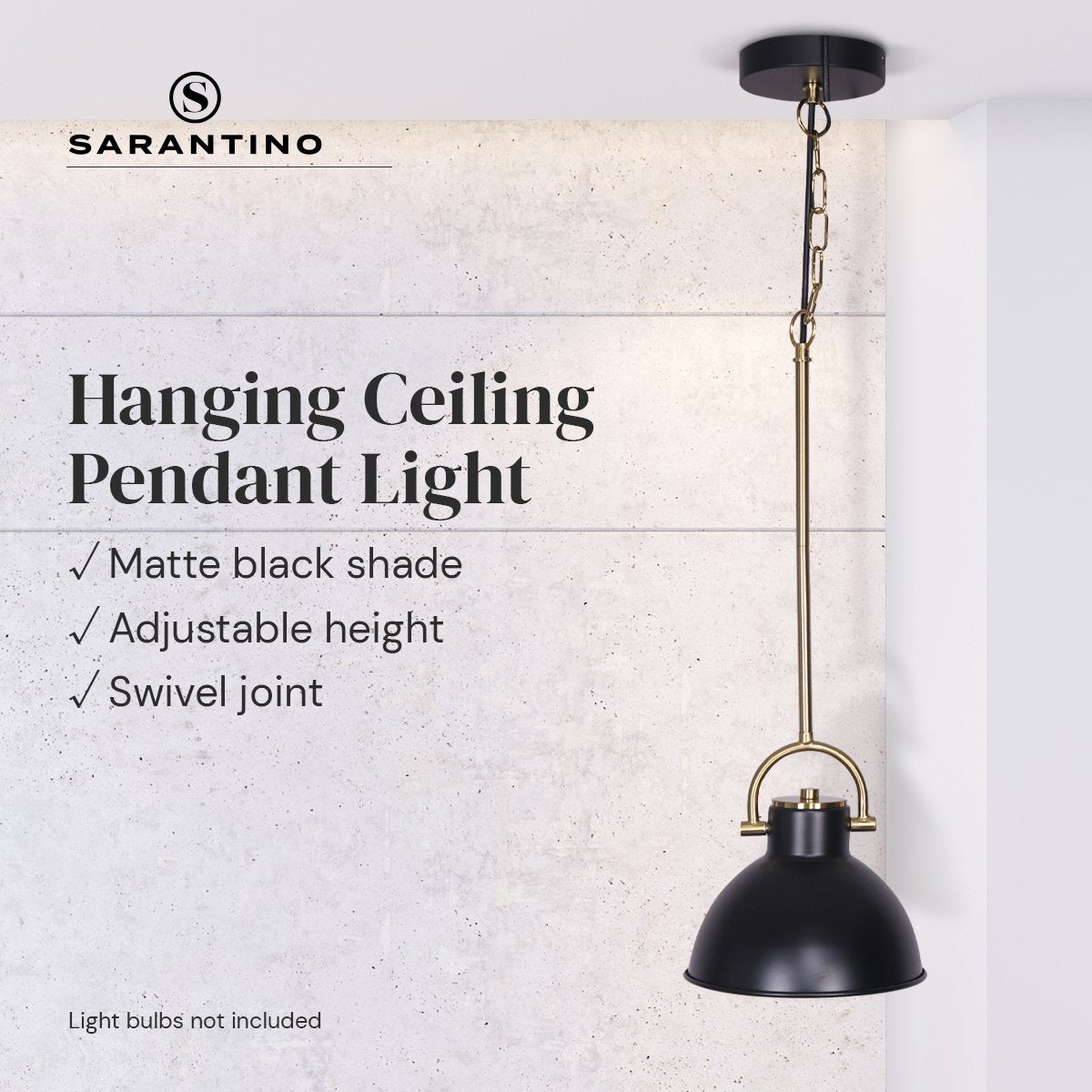 Matte Black & Gold Adjustable Pendant Light Fixture - Sarantino