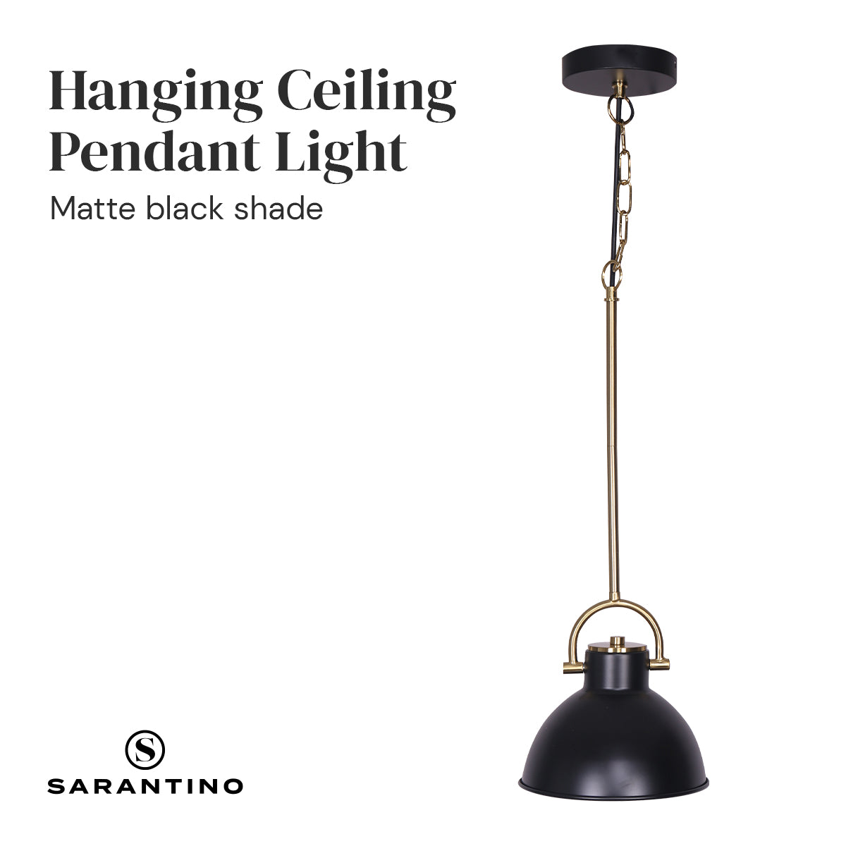 Matte Black & Gold Adjustable Pendant Light Fixture - Sarantino