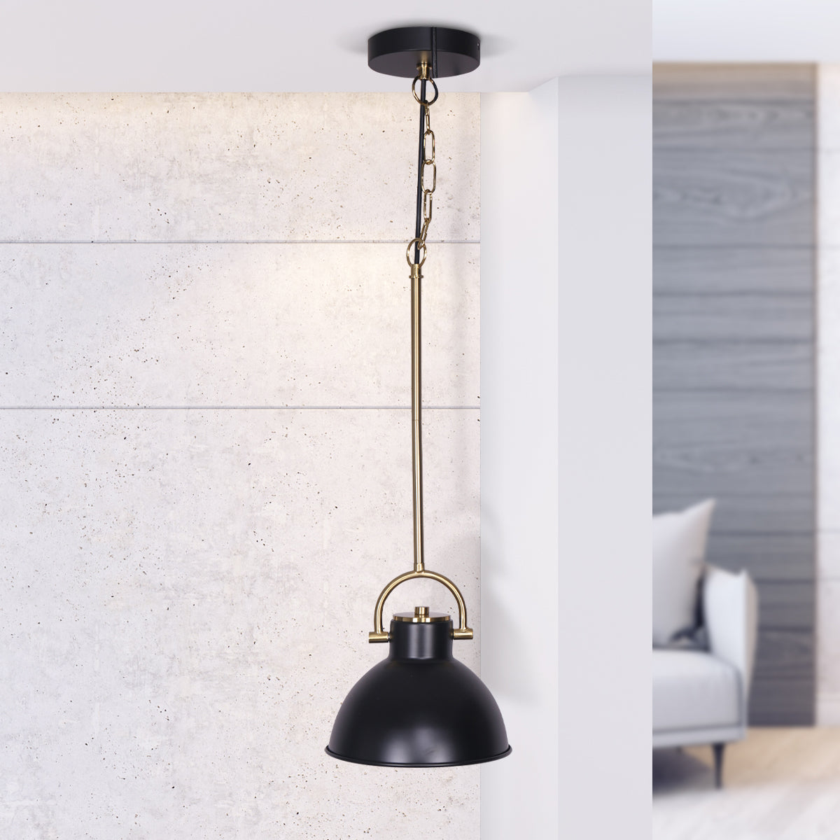 Matte Black & Gold Adjustable Pendant Light Fixture - Sarantino