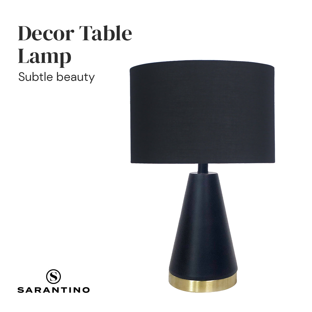 Elegant Black Gold Metal Table Lamp with Fabric Shade