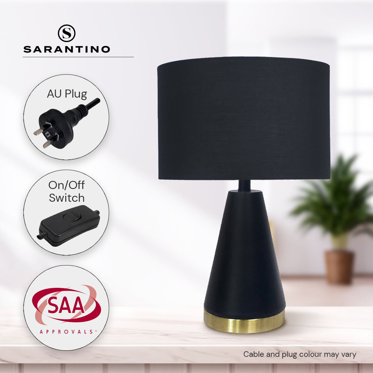 Elegant Black Gold Metal Table Lamp with Fabric Shade