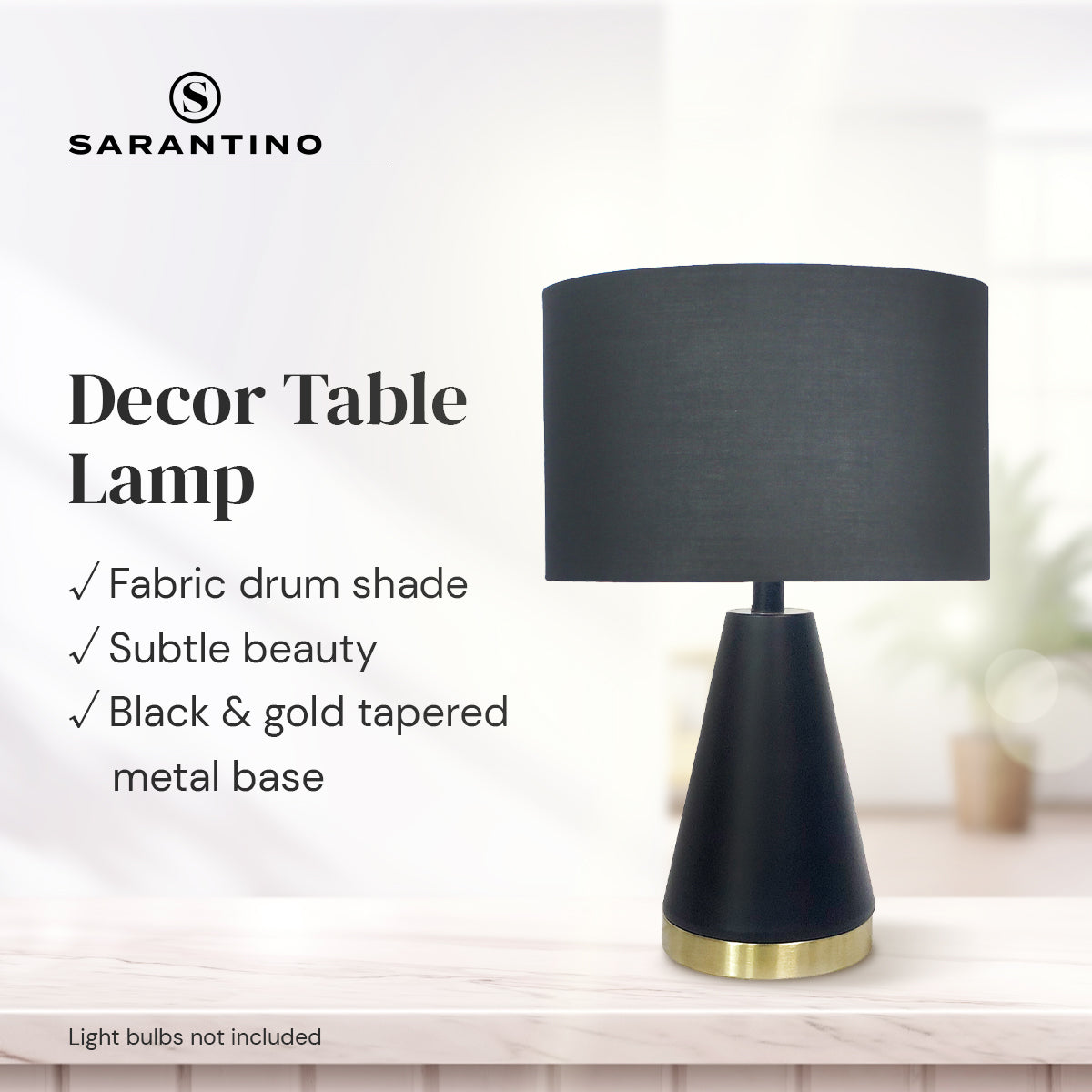 Elegant Black Gold Metal Table Lamp with Fabric Shade