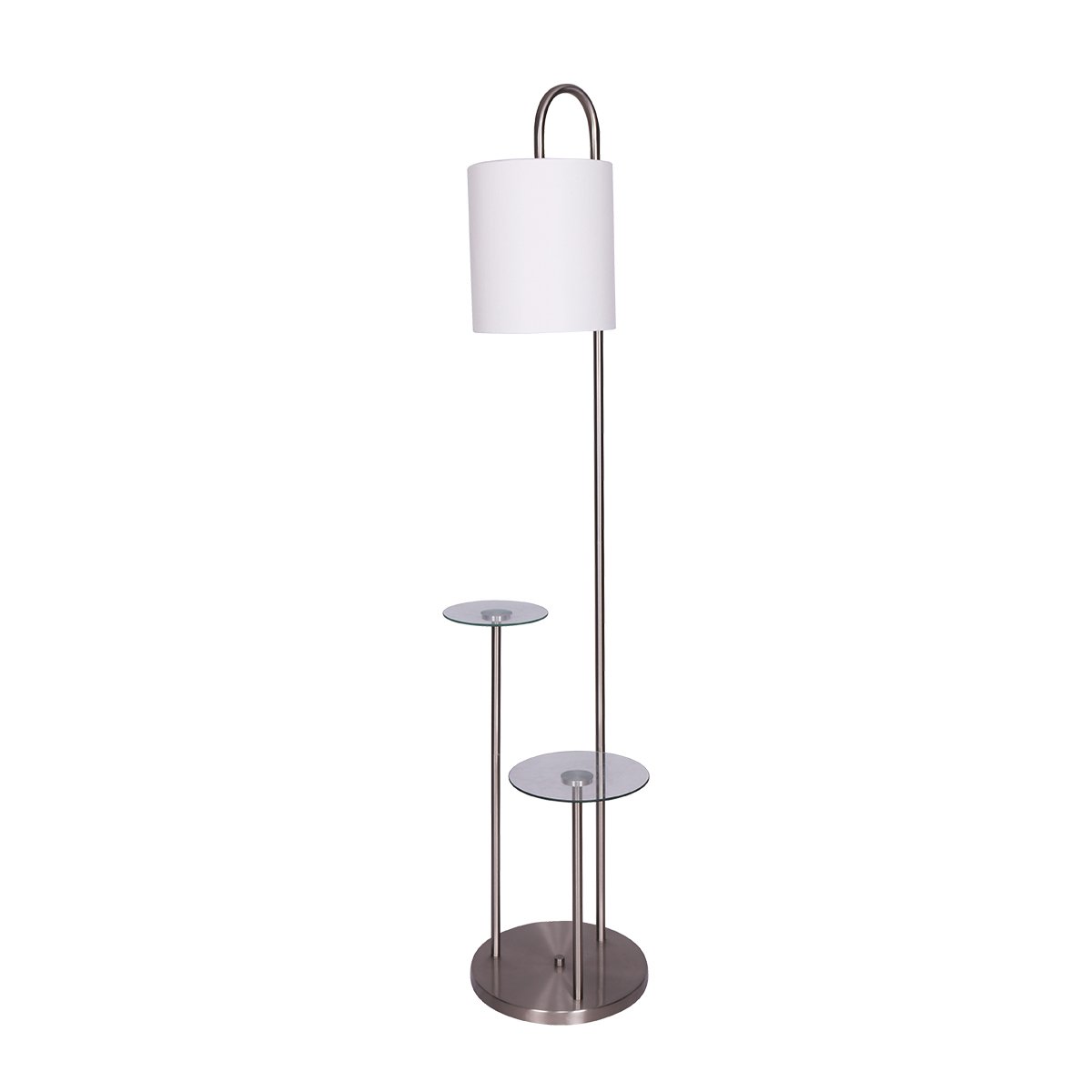 Space-Saving Brushed Steel Floor Lamp with Glass Shelves