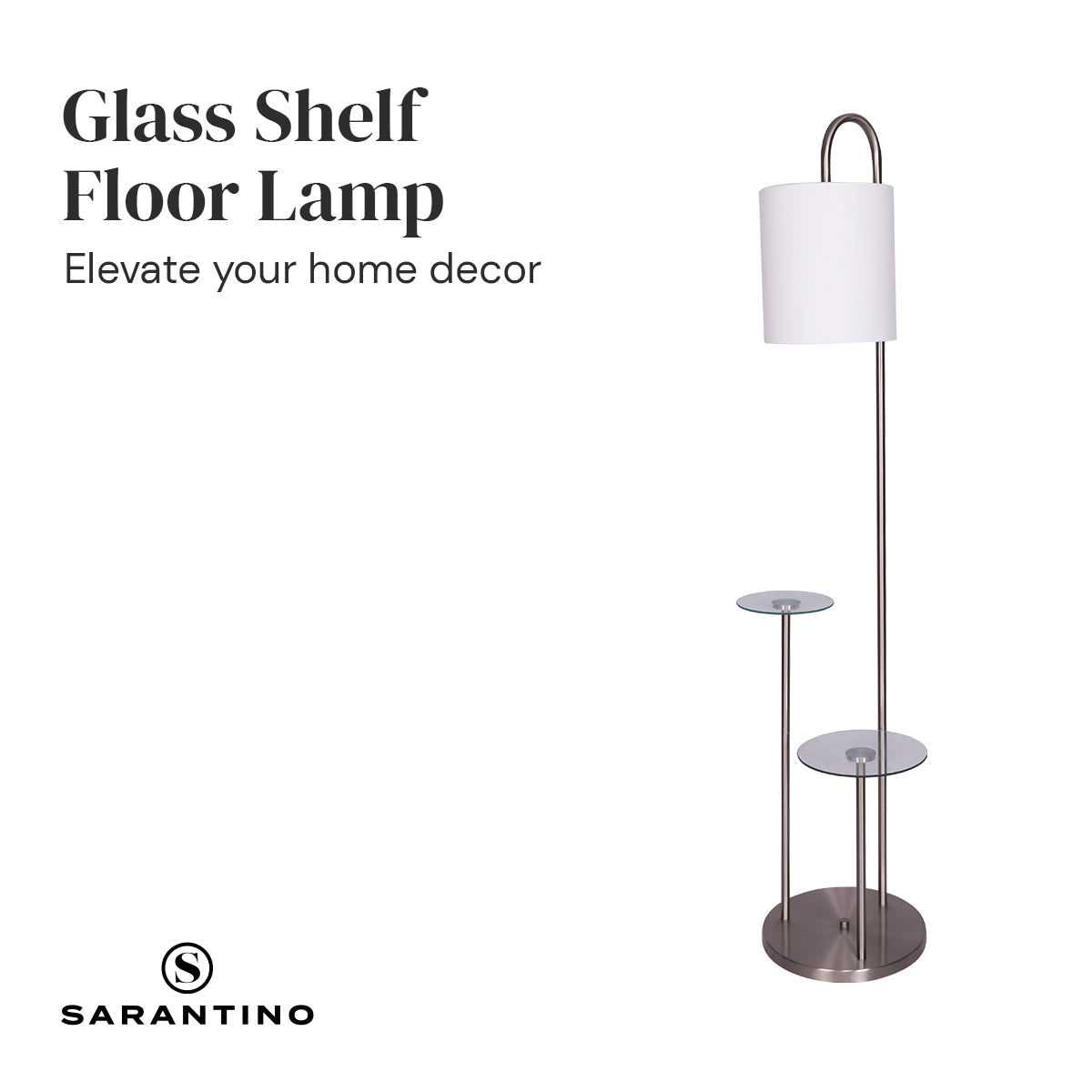 Space-Saving Brushed Steel Floor Lamp with Glass Shelves