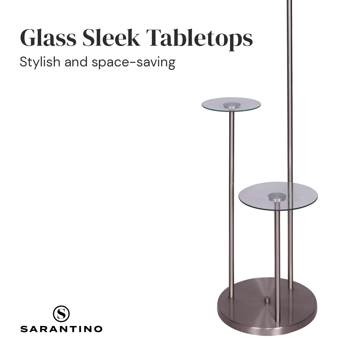 Space-Saving Brushed Steel Floor Lamp with Glass Shelves