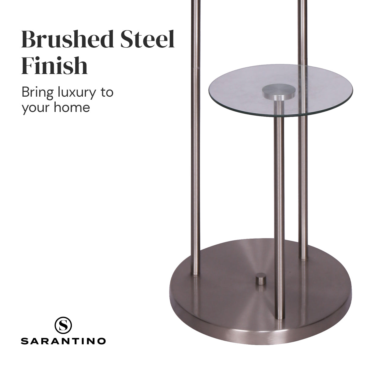 Space-Saving Brushed Steel Floor Lamp with Glass Shelves