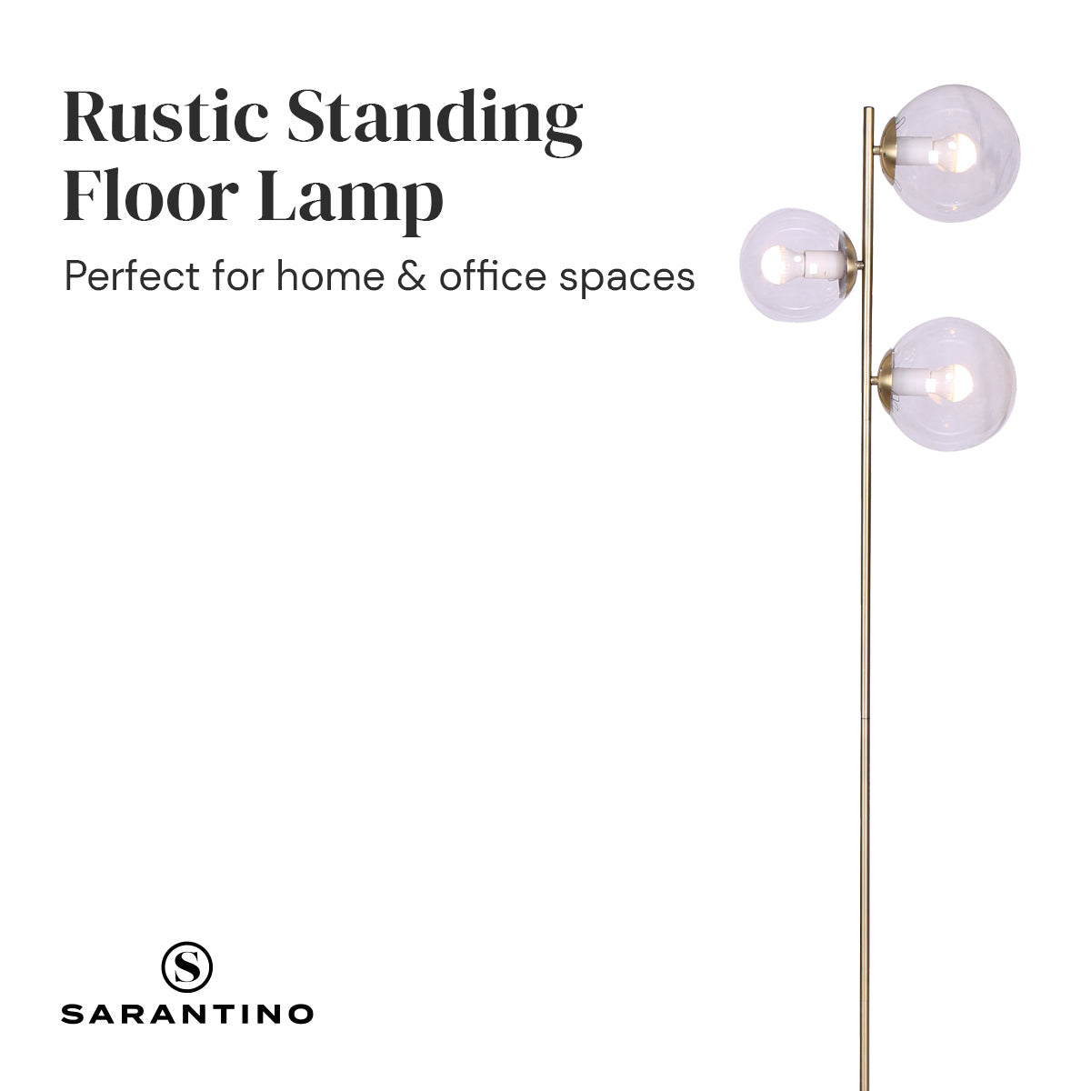 Adjustable 3-Light Gold Floor Lamp with Glass Shades