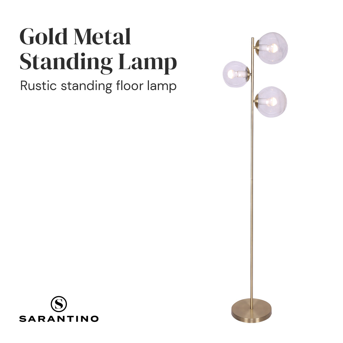 Adjustable 3-Light Gold Floor Lamp with Glass Shades