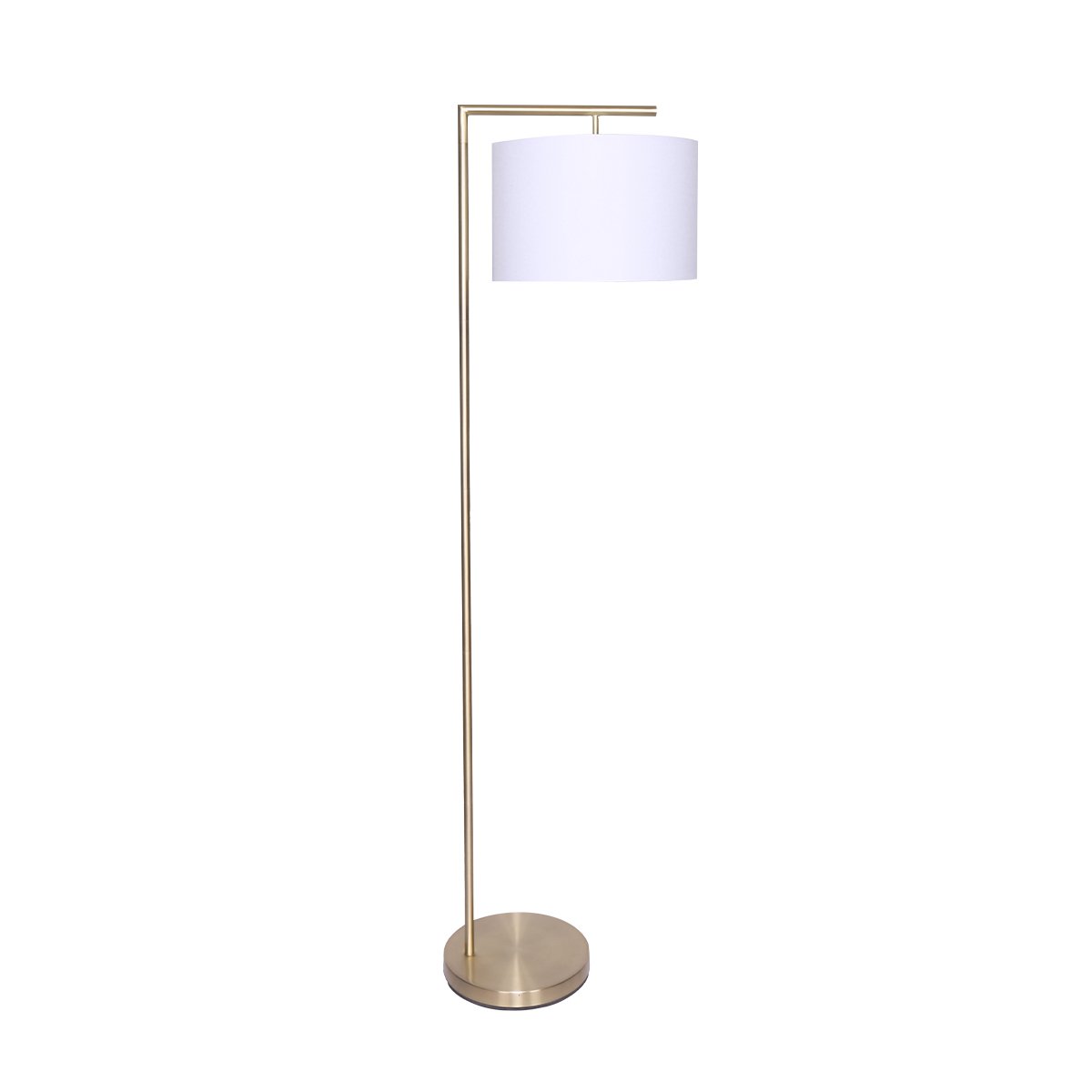 Brass Arc Floor Lamp with Drum Shade & Foot Switch