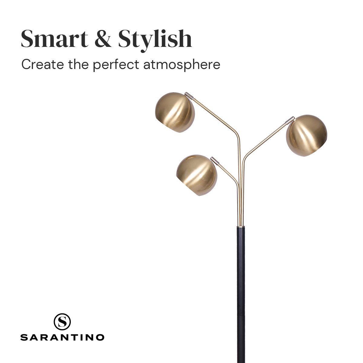 Adjustable 3-Arm Arc Lamp with Gold Finish & Black Base