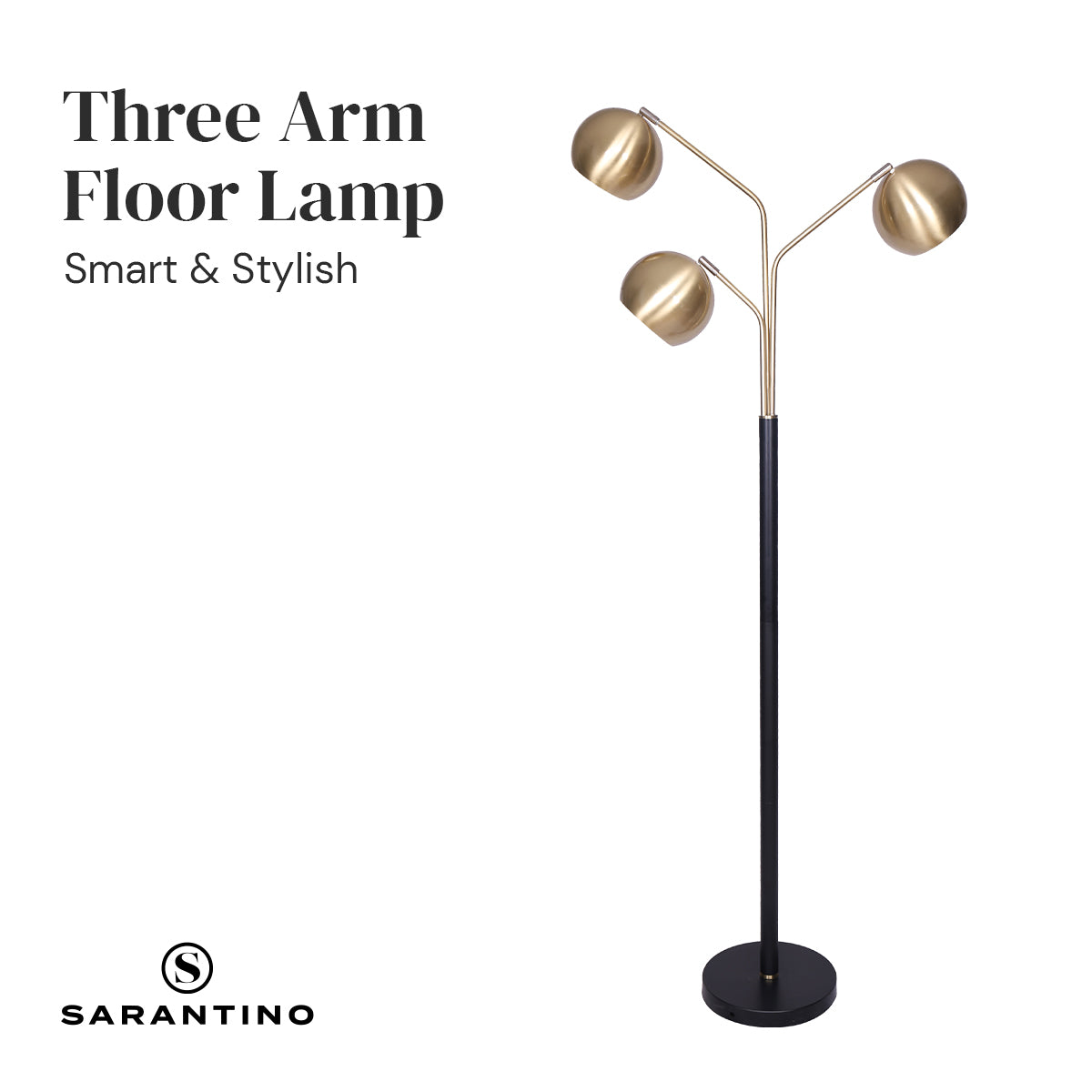 Adjustable 3-Arm Arc Lamp with Gold Finish & Black Base