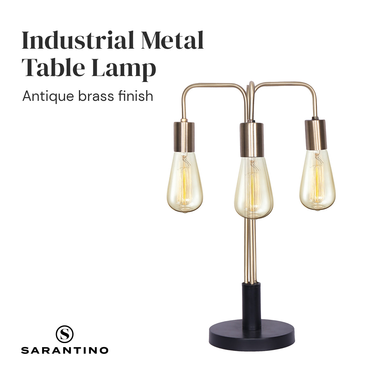 Industrial Chic 3-Bulb Metal Table Lamp with Rotary Switch