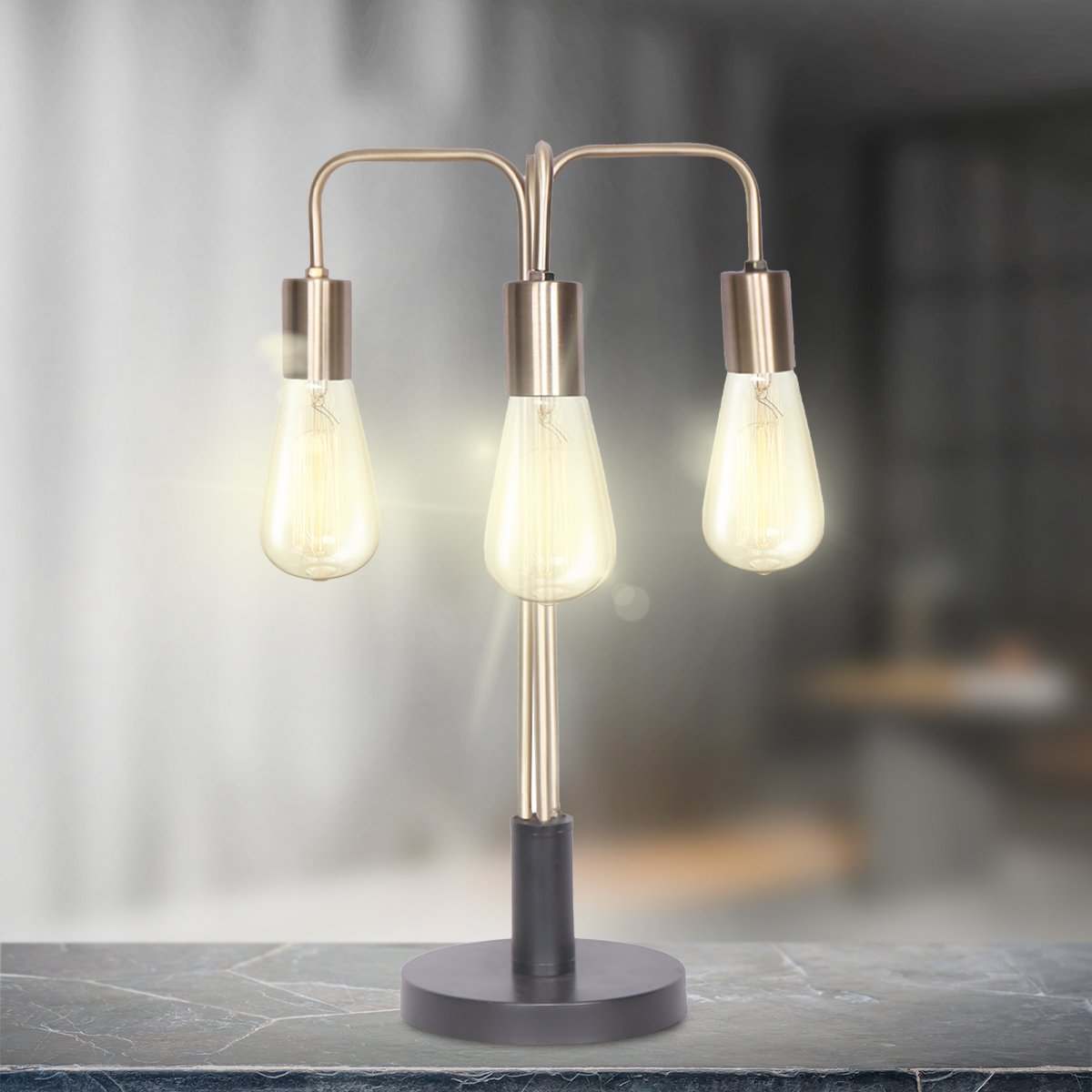 Industrial Chic 3-Bulb Metal Table Lamp with Rotary Switch