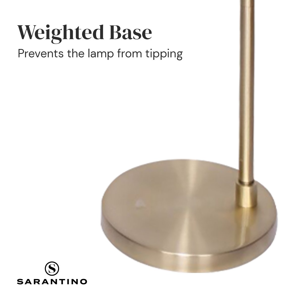 Adjustable Brass Floor Lamp, Weighted Base, Arched Pole - Sarantino