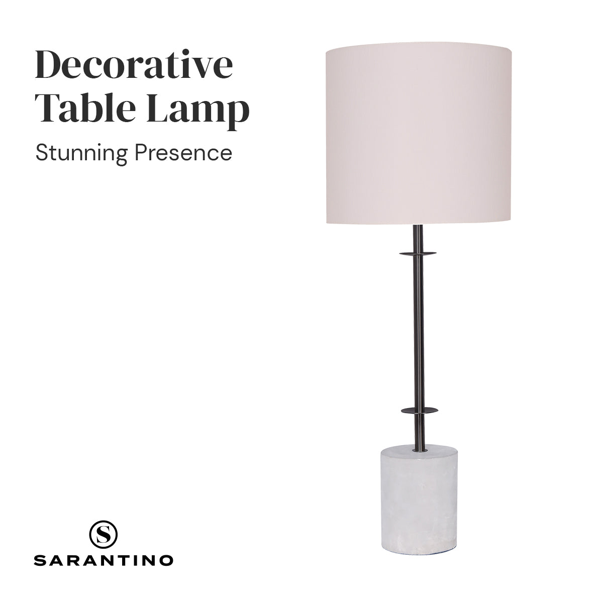 Concrete Base Metal Table Lamp, Off-White Linen Shade