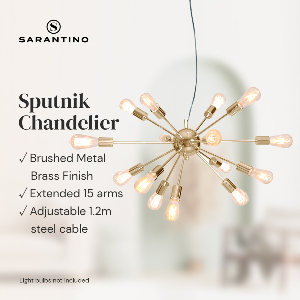 Sputnik 15-Light Brass Chandelier, Adjustable, Durable