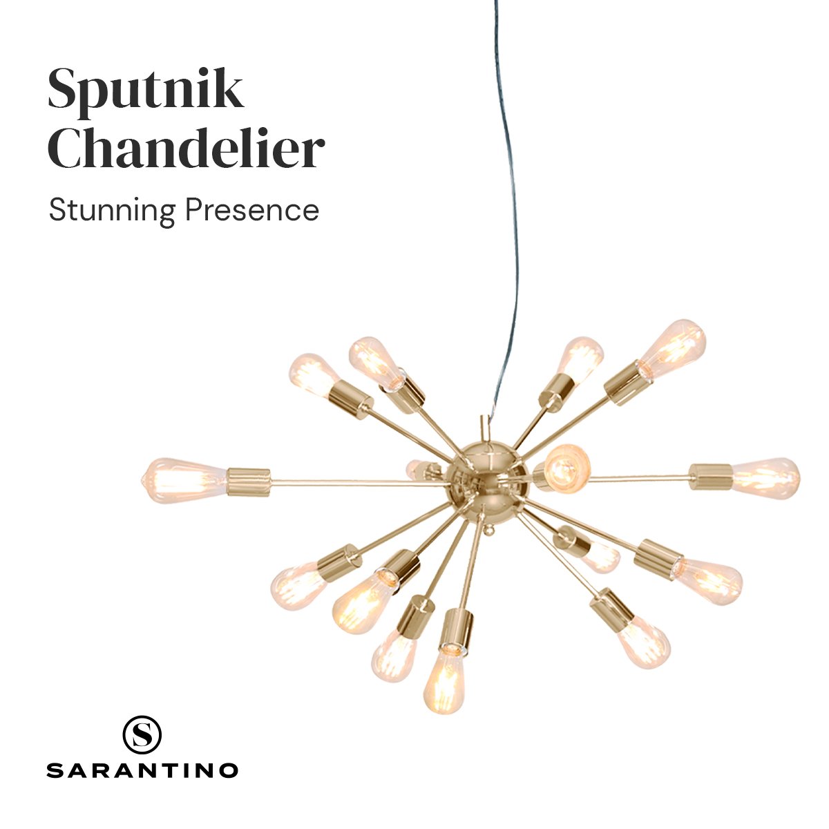 Sputnik 15-Light Brass Chandelier, Adjustable, Durable