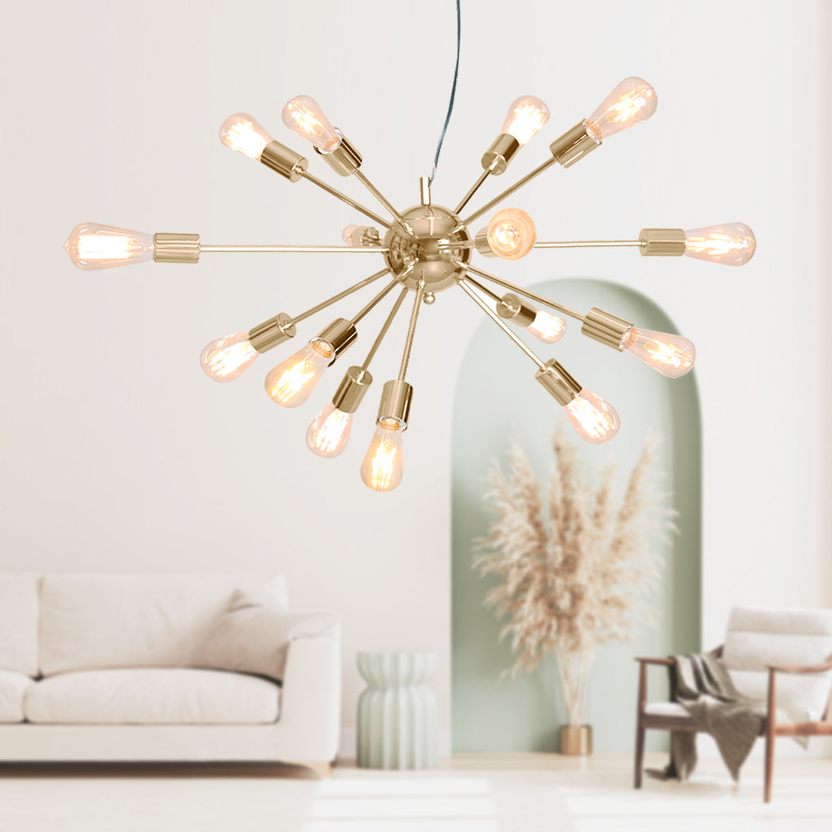 Sputnik 15-Light Brass Chandelier, Adjustable, Durable