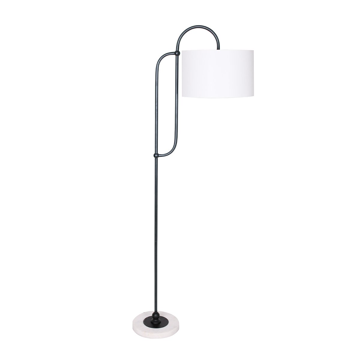 Marble Base Metal Floor Lamp w/ Cotton Shade, 160.5cm