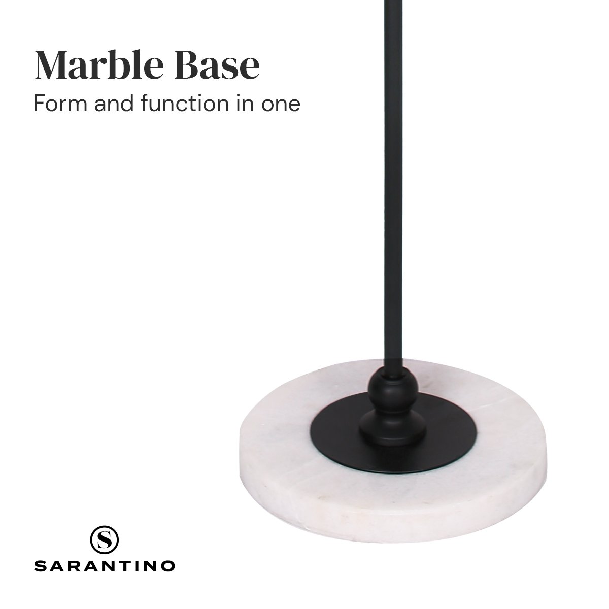 Marble Base Metal Floor Lamp w/ Cotton Shade, 160.5cm