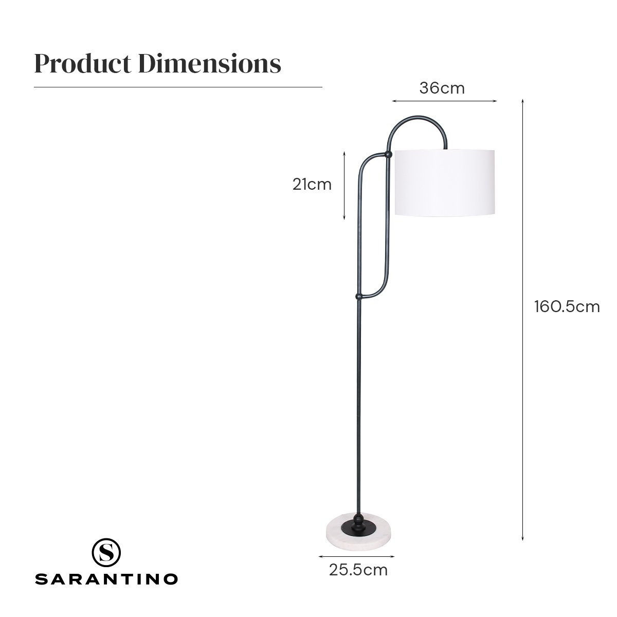 Marble Base Metal Floor Lamp w/ Cotton Shade, 160.5cm