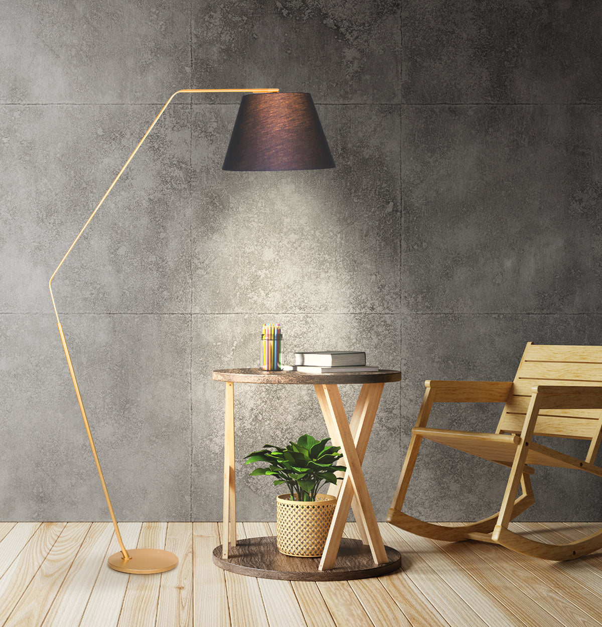 Black Tapered Shade Arc Floor Lamp with Metal Base