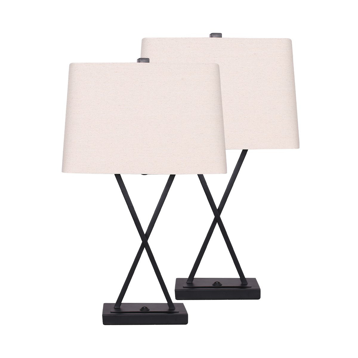 Cream Linen Shade Metal Table Lamp Pair - Sarantino